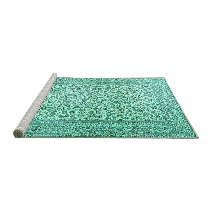 Sideview of Machine Washable Persian Turquoise Traditional Area Rugs, wshtr3629turq