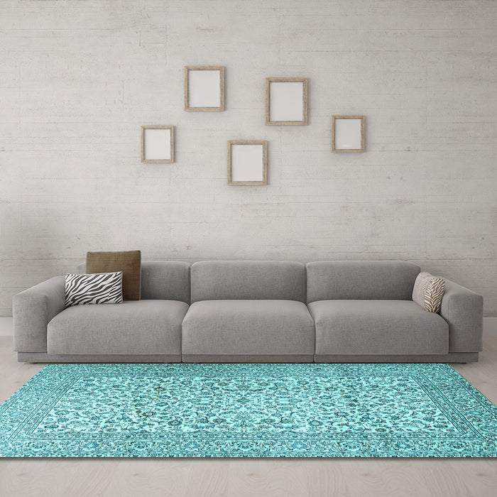 Machine Washable Persian Light Blue Traditional Rug in a Living Room, wshtr3629lblu