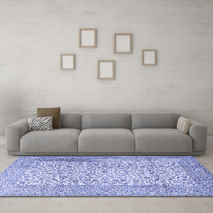Machine Washable Persian Blue Traditional Rug in a Living Room, wshtr3629blu