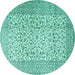 Round Machine Washable Persian Turquoise Traditional Area Rugs, wshtr3629turq