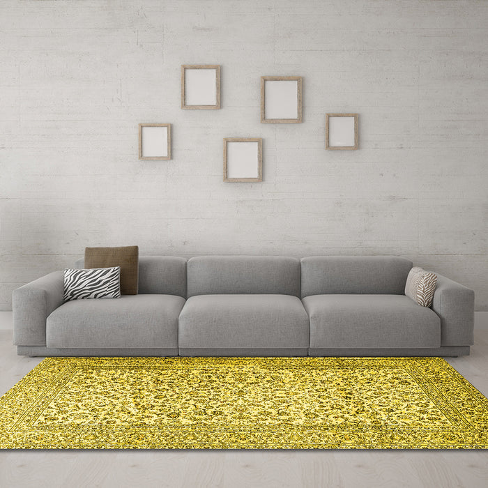 Machine Washable Persian Yellow Traditional Rug in a Living Room, wshtr3629yw