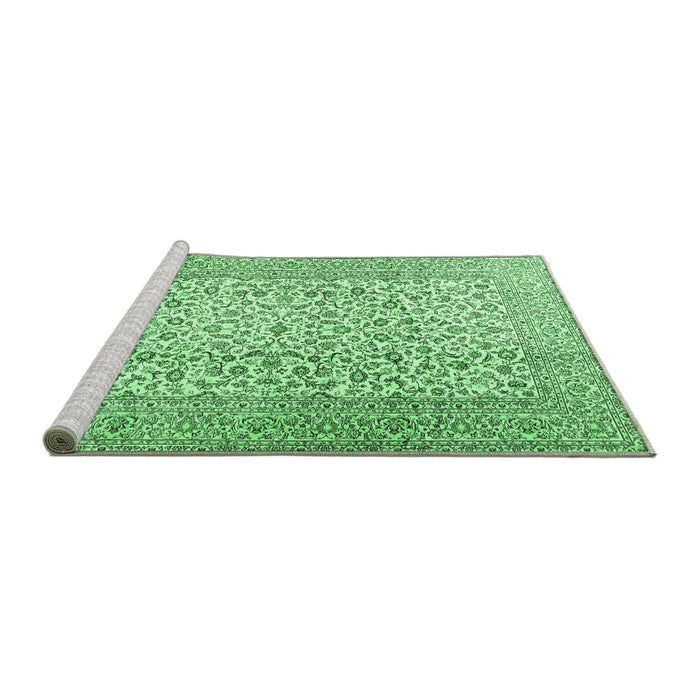 Sideview of Machine Washable Persian Emerald Green Traditional Area Rugs, wshtr3629emgrn