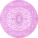 Round Machine Washable Medallion Pink Traditional Rug, wshtr362pnk