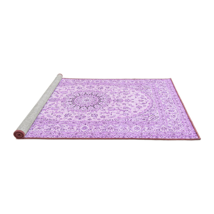 Sideview of Machine Washable Medallion Purple Traditional Area Rugs, wshtr362pur