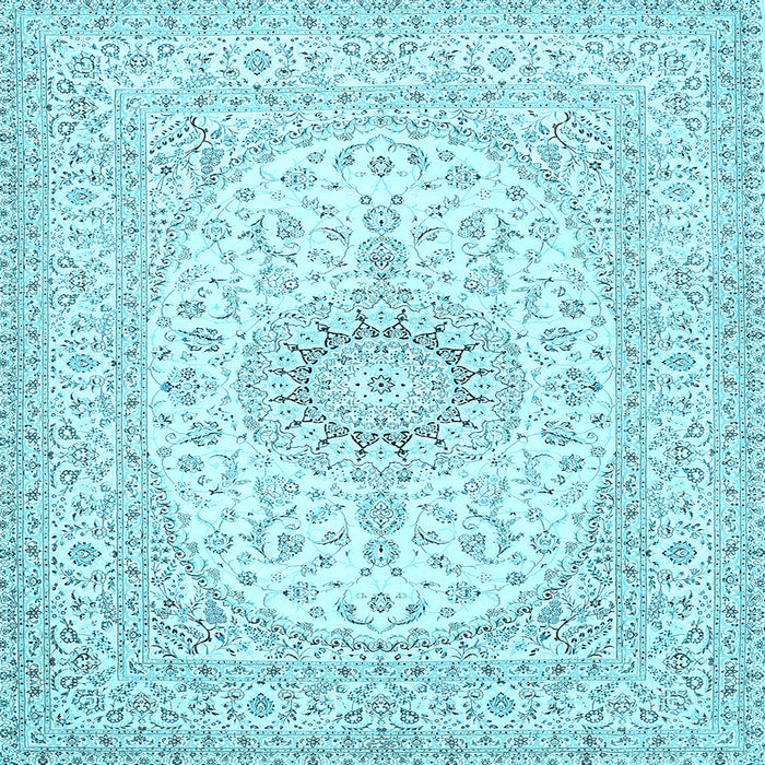 Square Machine Washable Medallion Light Blue Traditional Rug, wshtr362lblu