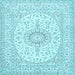 Square Machine Washable Medallion Light Blue Traditional Rug, wshtr362lblu