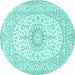 Round Machine Washable Medallion Turquoise Traditional Area Rugs, wshtr362turq