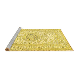 Sideview of Machine Washable Medallion Yellow Traditional Rug, wshtr362yw