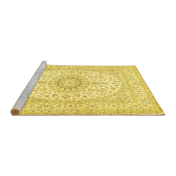 Sideview of Machine Washable Medallion Yellow Traditional Rug, wshtr362yw