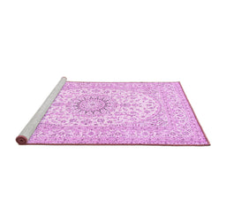 Sideview of Machine Washable Medallion Pink Traditional Rug, wshtr362pnk