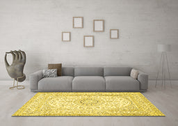 Machine Washable Medallion Yellow Traditional Rug in a Living Room, wshtr362yw