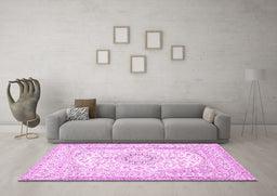 Machine Washable Medallion Pink Traditional Rug in a Living Room, wshtr362pnk