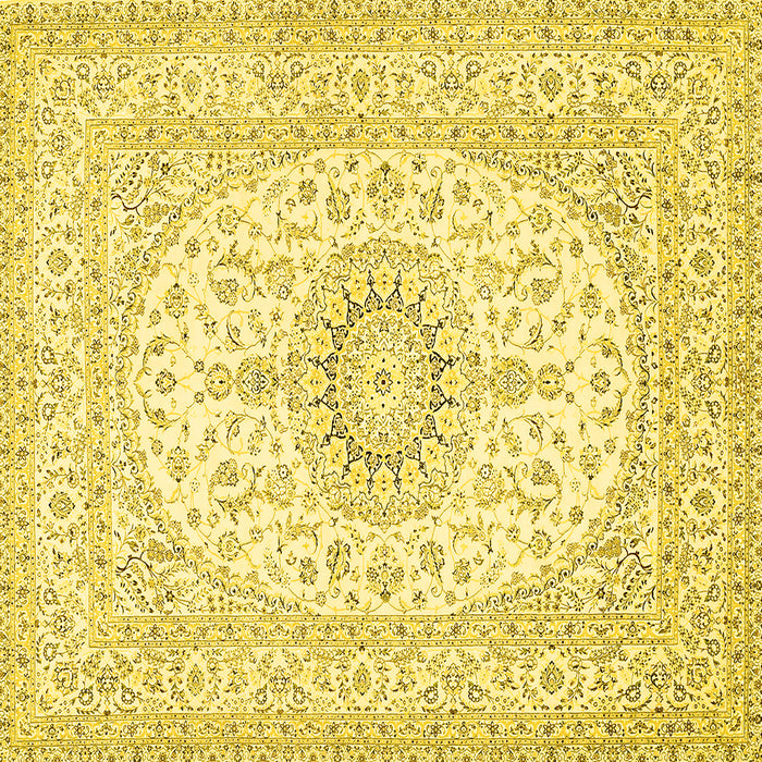 Square Machine Washable Medallion Yellow Traditional Rug, wshtr362yw