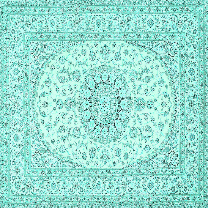 Square Machine Washable Medallion Turquoise Traditional Area Rugs, wshtr362turq