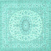 Square Machine Washable Medallion Turquoise Traditional Area Rugs, wshtr362turq