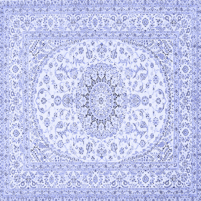 Square Machine Washable Medallion Blue Traditional Rug, wshtr362blu