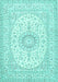 Machine Washable Medallion Turquoise Traditional Area Rugs, wshtr362turq