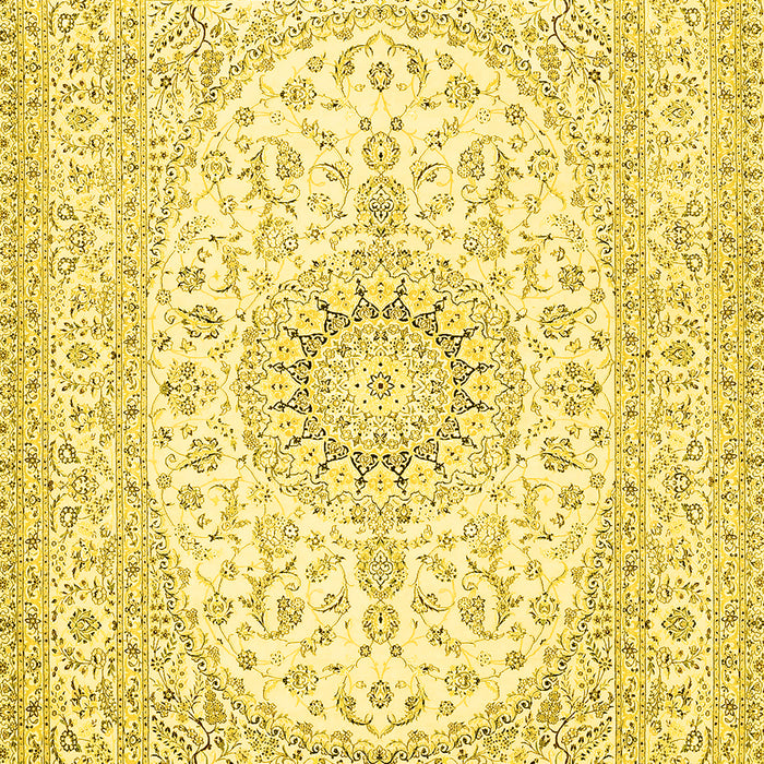 Machine Washable Medallion Yellow Traditional Rug, wshtr362yw