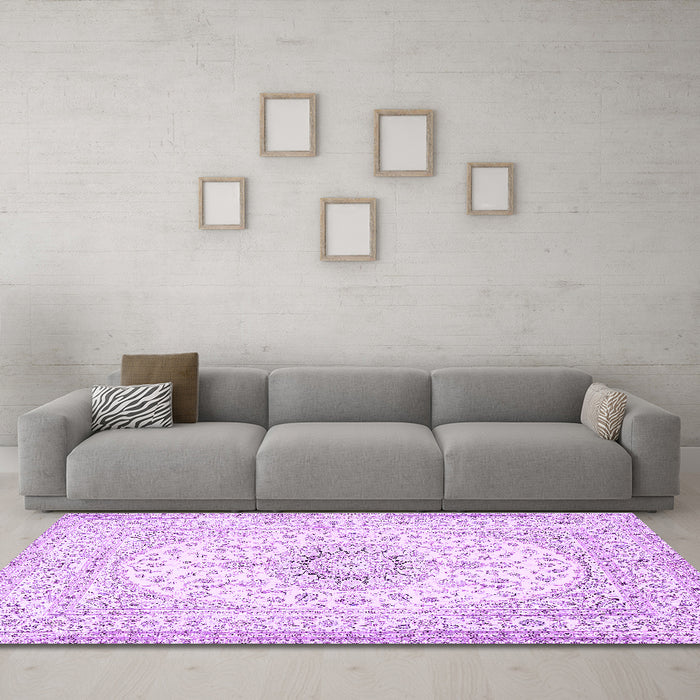 Machine Washable Medallion Purple Traditional Area Rugs in a Living Room, wshtr362pur