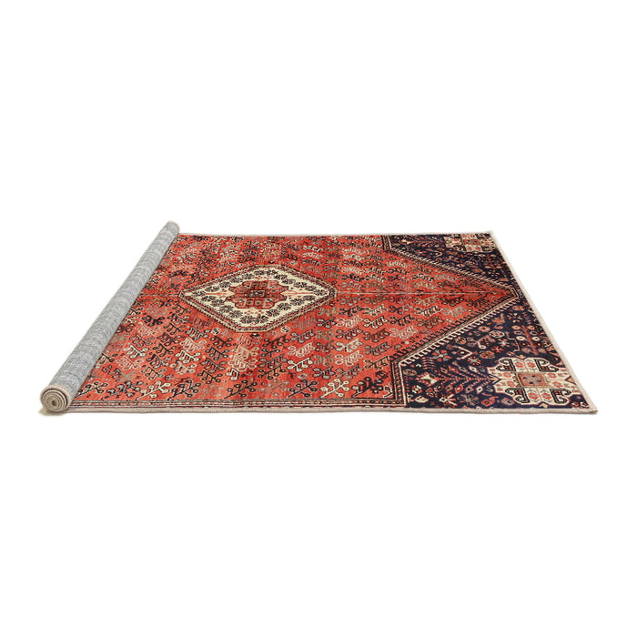 Sideview of Machine Washable Traditional Saffron Red Rug, wshtr3630