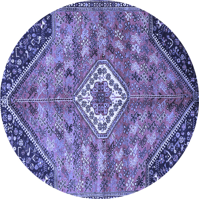 Round Machine Washable Persian Blue Traditional Rug, wshtr3630blu