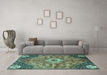 Machine Washable Persian Turquoise Traditional Area Rugs in a Living Room,, wshtr3630turq