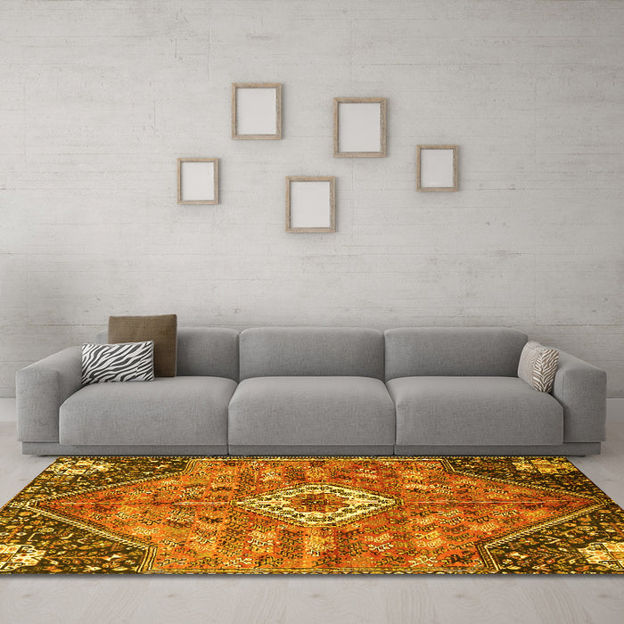 Machine Washable Persian Yellow Traditional Rug in a Living Room, wshtr3630yw