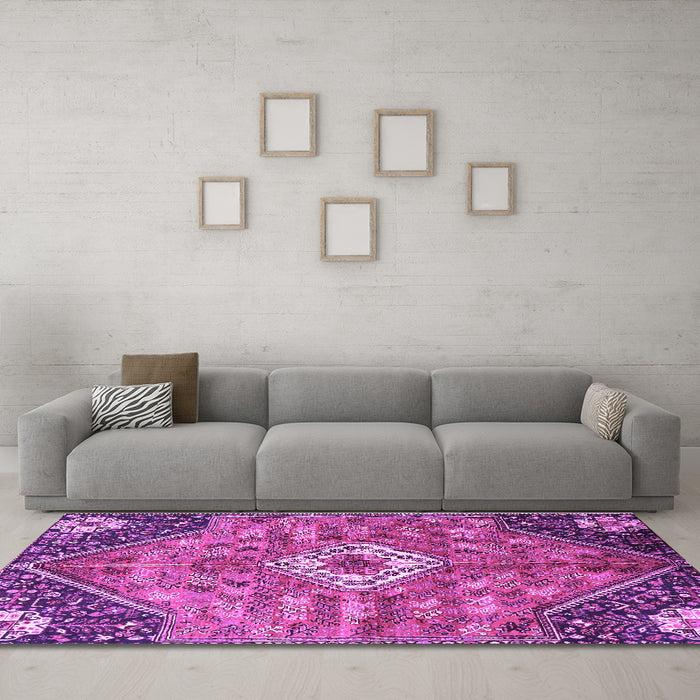 Machine Washable Persian Purple Traditional Area Rugs in a Living Room, wshtr3630pur