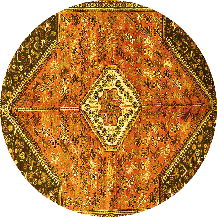 Round Persian Yellow Traditional Rug, tr3630yw