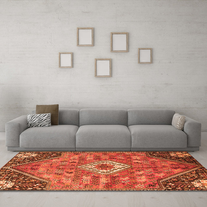Machine Washable Persian Orange Traditional Area Rugs in a Living Room, wshtr3630org