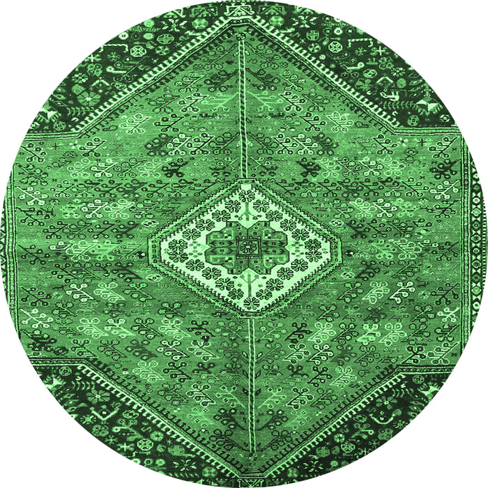 Round Persian Emerald Green Traditional Rug, tr3630emgrn