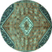 Round Machine Washable Persian Turquoise Traditional Area Rugs, wshtr3630turq