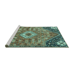 Sideview of Machine Washable Persian Turquoise Traditional Area Rugs, wshtr3630turq