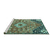 Sideview of Machine Washable Persian Turquoise Traditional Area Rugs, wshtr3630turq