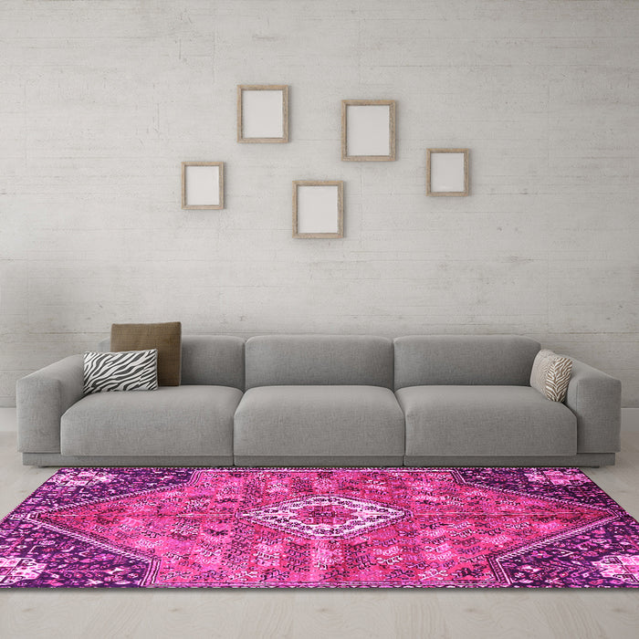 Machine Washable Persian Pink Traditional Rug in a Living Room, wshtr3630pnk