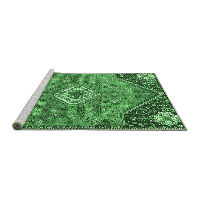 Sideview of Machine Washable Persian Emerald Green Traditional Area Rugs, wshtr3630emgrn