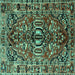 Square Machine Washable Persian Turquoise Traditional Area Rugs, wshtr3631turq