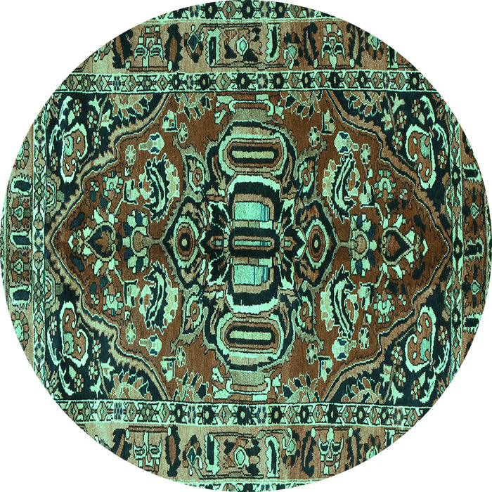 Round Persian Turquoise Traditional Rug, tr3631turq