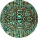 Round Persian Turquoise Traditional Rug, tr3631turq