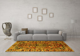 Machine Washable Persian Yellow Traditional Rug in a Living Room, wshtr3631yw