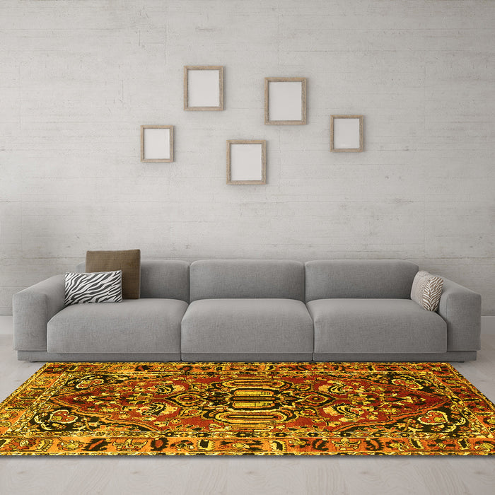 Machine Washable Persian Yellow Traditional Rug in a Living Room, wshtr3631yw