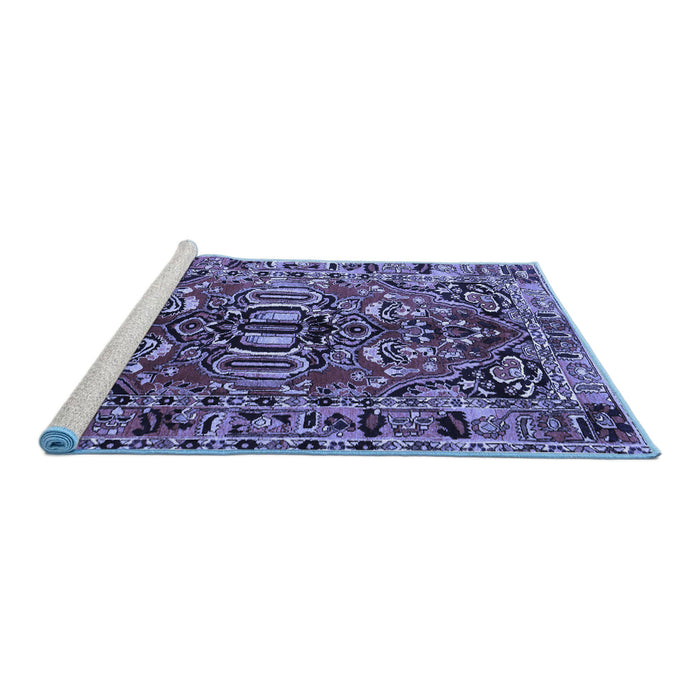 Sideview of Machine Washable Persian Blue Traditional Rug, wshtr3631blu