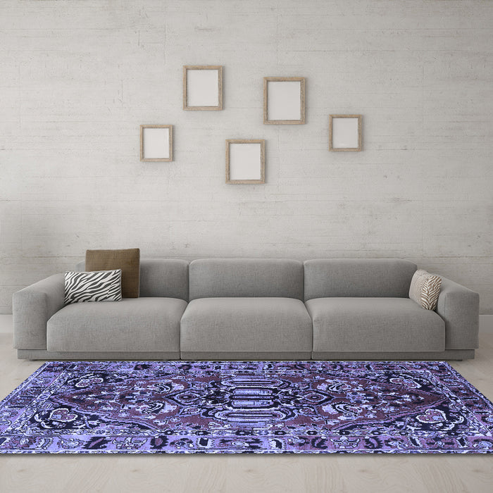 Machine Washable Persian Blue Traditional Rug in a Living Room, wshtr3631blu