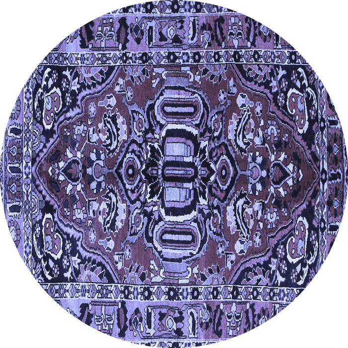 Round Machine Washable Persian Blue Traditional Rug, wshtr3631blu