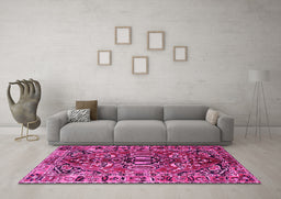 Machine Washable Persian Pink Traditional Rug in a Living Room, wshtr3631pnk
