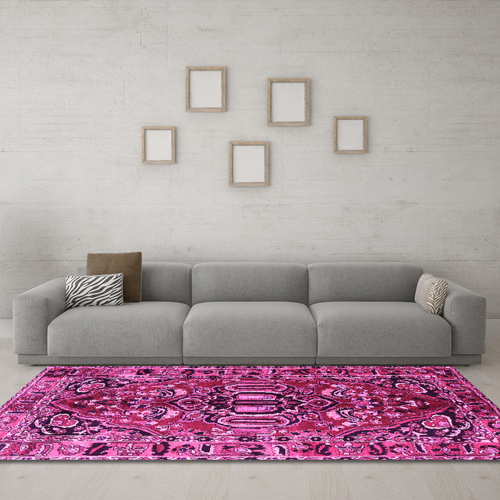 Machine Washable Persian Pink Traditional Rug in a Living Room, wshtr3631pnk