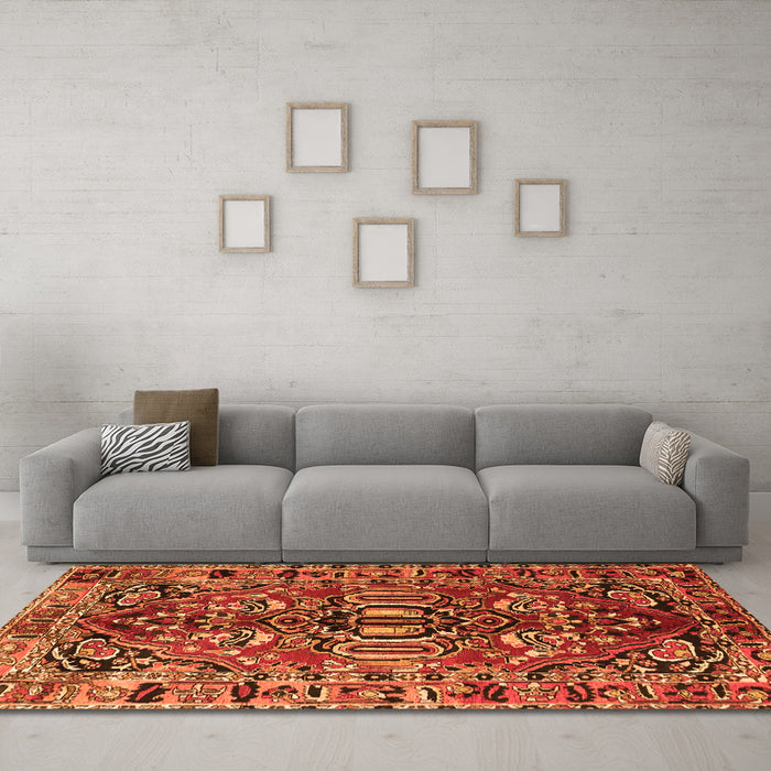 Machine Washable Persian Orange Traditional Area Rugs in a Living Room, wshtr3631org
