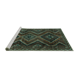 Sideview of Machine Washable Southwestern Turquoise Country Area Rugs, wshtr3632turq