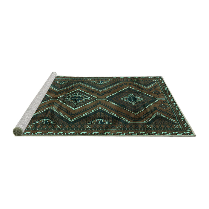 Sideview of Machine Washable Southwestern Turquoise Country Area Rugs, wshtr3632turq