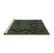Sideview of Machine Washable Southwestern Turquoise Country Area Rugs, wshtr3632turq